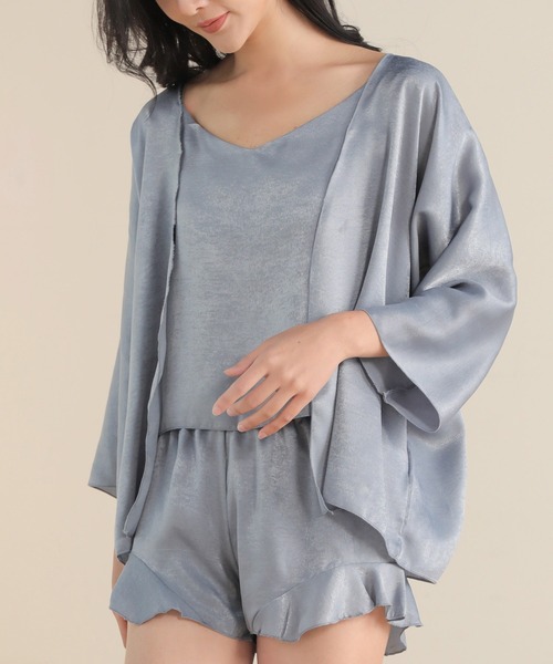 DAY CLOSET（デイ クローゼット）の「レディース さらツヤ大人っぽキャミトップス+フリルパンツ+ガウン ルームウェア3点セットアップ（ルームウェア/パジャマ・レディース・ダークグレー/ベージュ/ブルー/グリーン系その他/パープル/ブラック/ピンク/ライトピンク/ワインレッド/グレー・ONE SIZE）」の7枚目の写真