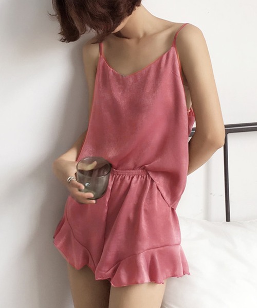 DAY CLOSET（デイ クローゼット）の「レディース さらツヤ大人っぽキャミトップス+フリルパンツ+ガウン ルームウェア3点セットアップ（ルームウェア/パジャマ・レディース・ダークグレー/ベージュ/ブルー/グリーン系その他/パープル/ブラック/ピンク/ライトピンク/ワインレッド/グレー・ONE SIZE）」の17枚目の写真