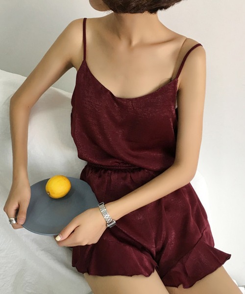 DAY CLOSET（デイ クローゼット）の「レディース さらツヤ大人っぽキャミトップス+フリルパンツ+ガウン ルームウェア3点セットアップ（ルームウェア/パジャマ・レディース・ダークグレー/ベージュ/ブルー/グリーン系その他/パープル/ブラック/ピンク/ライトピンク/ワインレッド/グレー・ONE SIZE）」の21枚目の写真