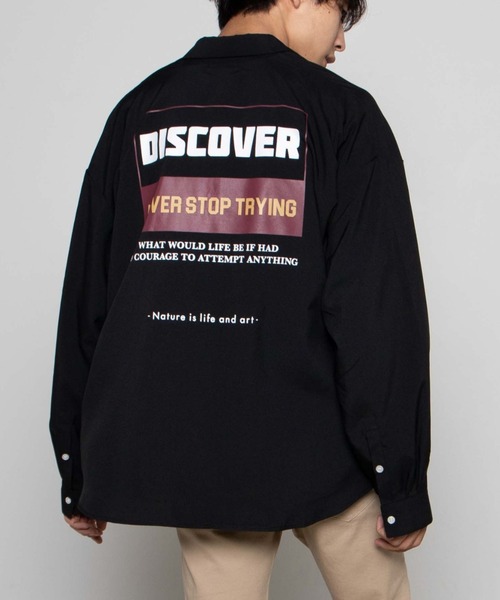 WEGO（ウィゴー）の「WEGO/レトロロゴビッグシルエットシャツ（シャツ/ブラウス・メンズ・ブラック/ホワイト・LARGE/MEDIUM）」の2枚目の写真