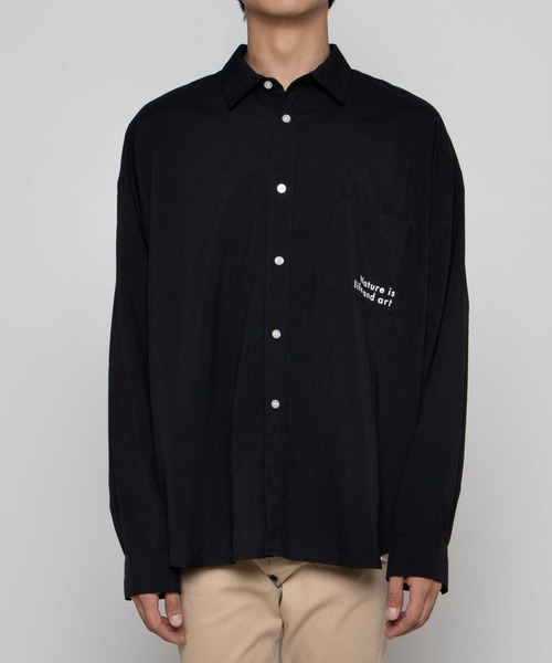 WEGO（ウィゴー）の「WEGO/レトロロゴビッグシルエットシャツ（シャツ/ブラウス・メンズ・ブラック/ホワイト・LARGE/MEDIUM）」の12枚目の写真