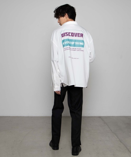 WEGO（ウィゴー）の「WEGO/レトロロゴビッグシルエットシャツ（シャツ/ブラウス・メンズ・ブラック/ホワイト・LARGE/MEDIUM）」の19枚目の写真