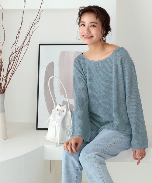 DONOBAN（ドノバン）の「透かし編みベーシックニット（ニット/セーター・レディース・ブラック/パープル/ブルー/モカ/ライトグリーン/アイボリー/ライトベージュ・M）」の14枚目の写真