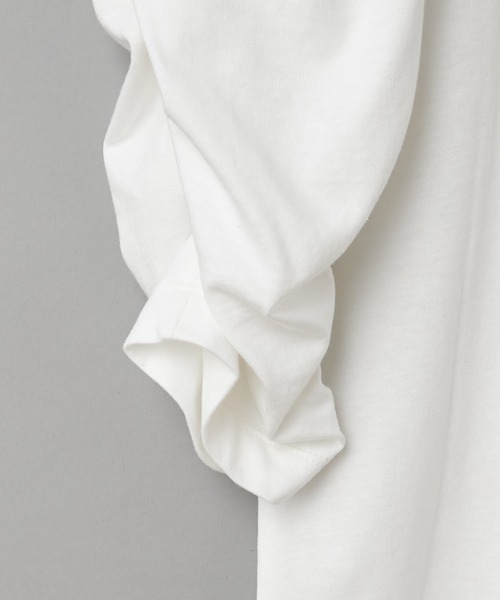 CIAOPANIC（チャオパニック）の「バイオ天竺ギャザースリーブTシャツ（Tシャツ/カットソー・レディース・ベージュ/ブラック/ホワイト/グリーン/ダークグリーン/ブルー・FREE）」の9枚目の写真