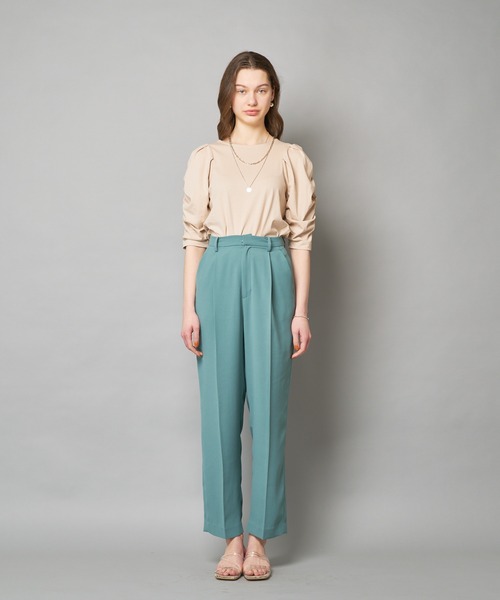 CIAOPANIC（チャオパニック）の「バイオ天竺ギャザースリーブTシャツ（Tシャツ/カットソー・レディース・ベージュ/ブラック/ホワイト/グリーン/ダークグリーン/ブルー・FREE）」の14枚目の写真