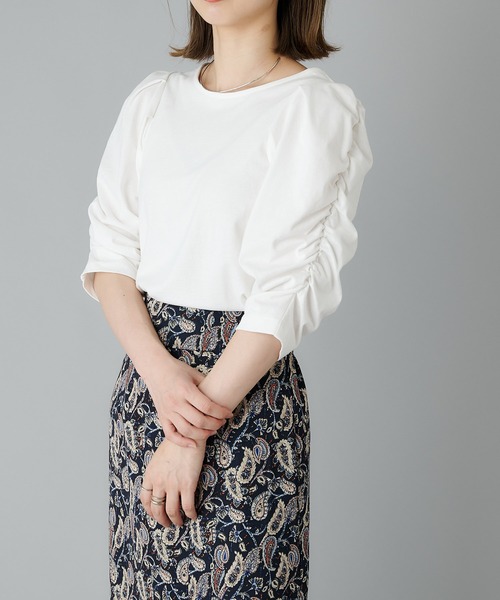 CIAOPANIC（チャオパニック）の「バイオ天竺ギャザースリーブTシャツ（Tシャツ/カットソー・レディース・ベージュ/ブラック/ホワイト/グリーン/ダークグリーン/ブルー・FREE）」の21枚目の写真