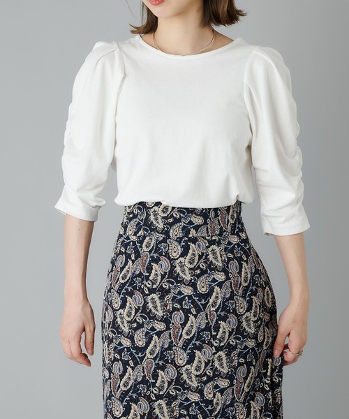 CIAOPANIC（チャオパニック）の「バイオ天竺ギャザースリーブTシャツ（Tシャツ/カットソー・レディース・ベージュ/ブラック/ホワイト/グリーン/ダークグリーン/ブルー・FREE）」の22枚目の写真