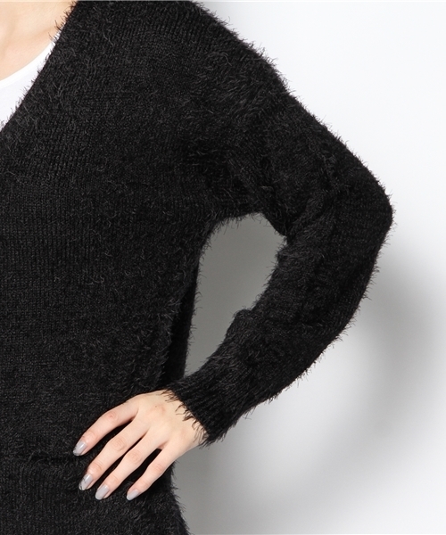 mystic（ミスティック）の「フェザーヤーンVカーディガン（カーディガン/ボレロ・レディース・ブラック/アイボリー/グレー・ﾌﾘ-）」の9枚目の写真