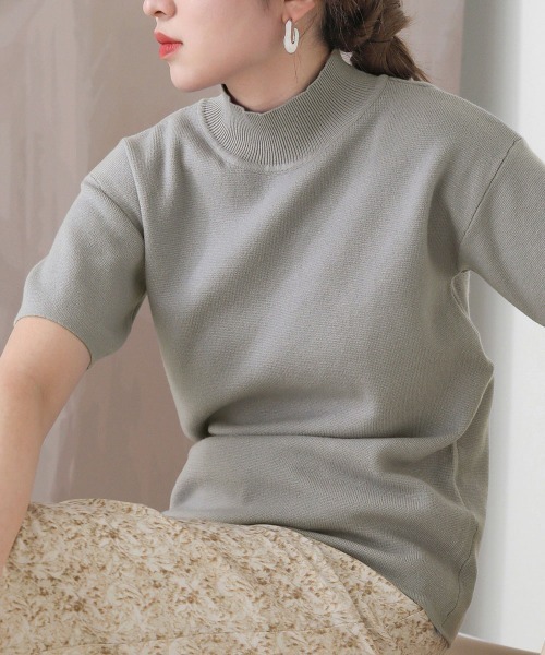 Bab（バブ）の「プチハイネック半袖プルオーバー（ニット/セーター・レディース・オフホワイト/ラベンダー/グレー/ミント/ブラック/サックスブルー/オレンジ系その他/ベージュ/イエロー・FREE/TL）」の6枚目の写真