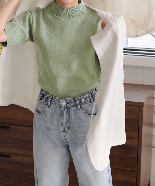 Bab（バブ）の「プチハイネック半袖プルオーバー（ニット/セーター・レディース・オフホワイト/ラベンダー/グレー/ミント/ブラック/サックスブルー/オレンジ系その他/ベージュ/イエロー・FREE/TL）」の15枚目の写真