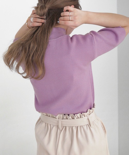 Bab（バブ）の「プチハイネック半袖プルオーバー（ニット/セーター・レディース・オフホワイト/ラベンダー/グレー/ミント/ブラック/サックスブルー/オレンジ系その他/ベージュ/イエロー・FREE/TL）」の14枚目の写真