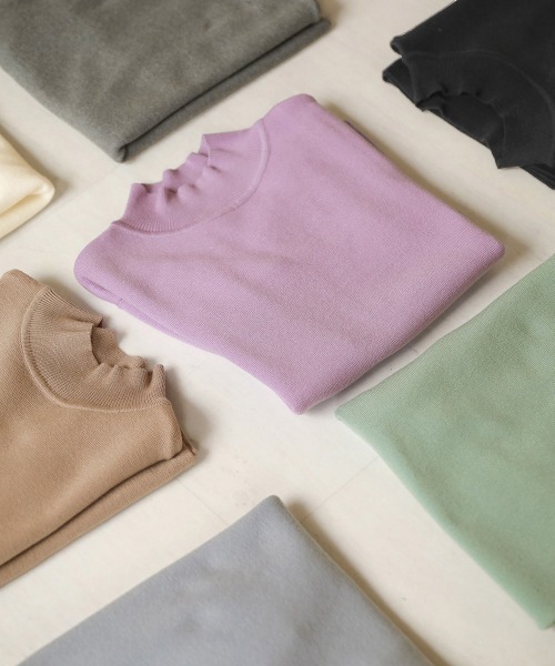 Bab（バブ）の「プチハイネック半袖プルオーバー（ニット/セーター・レディース・オフホワイト/ラベンダー/グレー/ミント/ブラック/サックスブルー/オレンジ系その他/ベージュ/イエロー・FREE/TL）」の10枚目の写真