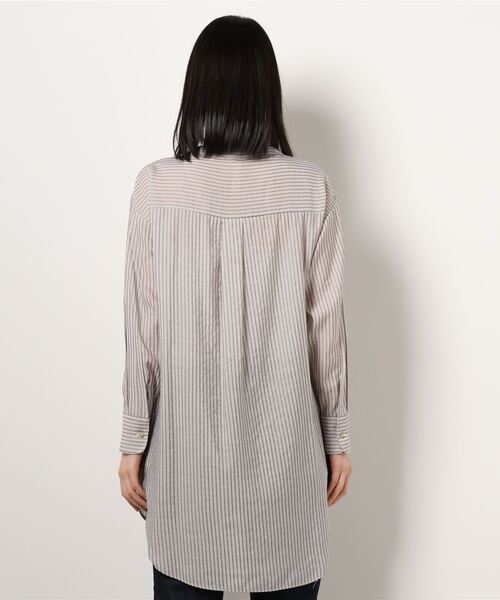 Q（キュー）の「バンドカラーシャツストライプ（シャツ/ブラウス・レディース・グリーン系その他・MEDIUM）」の2枚目の写真