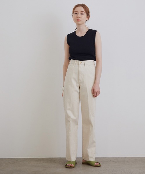 MADEMOISELLE ROPE'（マドモアゼル ロペ）の「リブサマーニットノースリーブプルオーバー（Tシャツ/カットソー・レディース・ブラック/オフホワイト/ライトグリーン・38）」の4枚目の写真