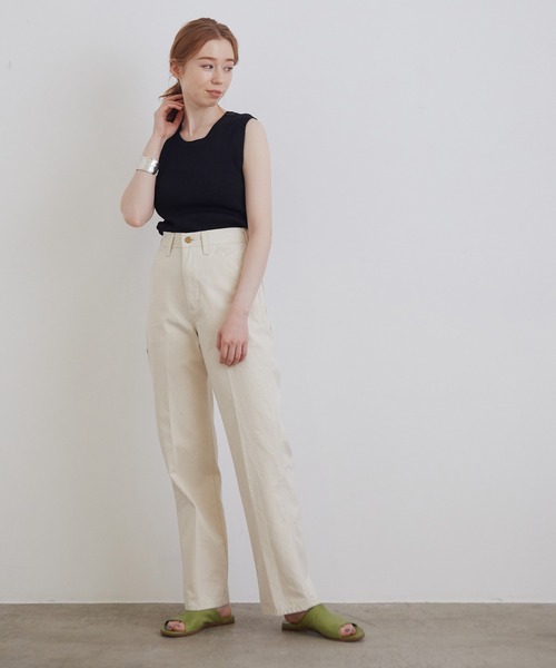 MADEMOISELLE ROPE'（マドモアゼル ロペ）の「リブサマーニットノースリーブプルオーバー（Tシャツ/カットソー・レディース・ブラック/オフホワイト/ライトグリーン・38）」の7枚目の写真