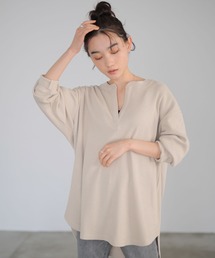 AMERICAN HOLIC | スキッパー針抜き7分袖カットチュニック(Tシャツ/カットソー)