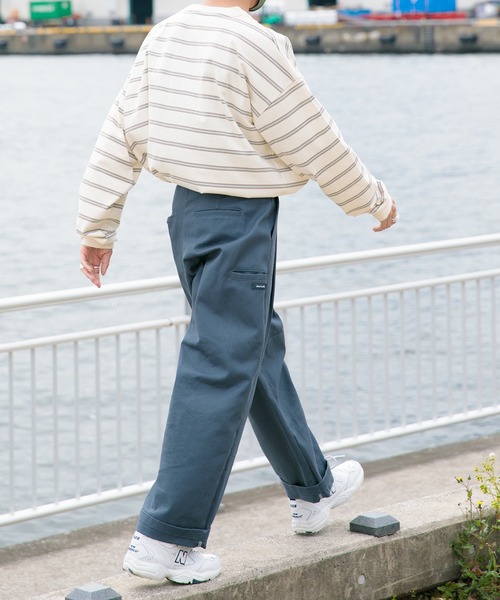 Perushu（ペルーシュ）の「P刺繍ボーダーロンT（Tシャツ/カットソー・メンズ・オフホワイト/グリーン/ダークオレンジ・MEDIUM/LARGE/X-LARGE）」の9枚目の写真