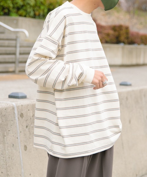 Perushu（ペルーシュ）の「P刺繍ボーダーロンT（Tシャツ/カットソー・メンズ・オフホワイト/グリーン/ダークオレンジ・MEDIUM/LARGE/X-LARGE）」の19枚目の写真