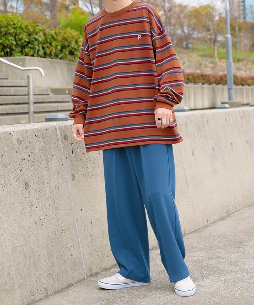 Perushu（ペルーシュ）の「P刺繍ボーダーロンT（Tシャツ/カットソー・メンズ・オフホワイト/グリーン/ダークオレンジ・MEDIUM/LARGE/X-LARGE）」の10枚目の写真