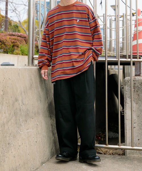 Perushu（ペルーシュ）の「P刺繍ボーダーロンT（Tシャツ/カットソー・メンズ・オフホワイト/グリーン/ダークオレンジ・MEDIUM/LARGE/X-LARGE）」の5枚目の写真