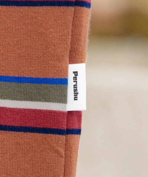 Perushu（ペルーシュ）の「P刺繍ボーダーロンT（Tシャツ/カットソー・メンズ・オフホワイト/グリーン/ダークオレンジ・MEDIUM/LARGE/X-LARGE）」の16枚目の写真