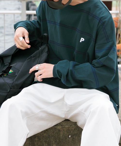 Perushu（ペルーシュ）の「P刺繍ボーダーロンT（Tシャツ/カットソー・メンズ・オフホワイト/グリーン/ダークオレンジ・MEDIUM/LARGE/X-LARGE）」の22枚目の写真