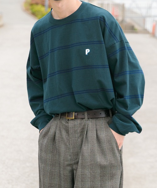 Perushu（ペルーシュ）の「P刺繍ボーダーロンT（Tシャツ/カットソー・メンズ・オフホワイト/グリーン/ダークオレンジ・MEDIUM/LARGE/X-LARGE）」の17枚目の写真