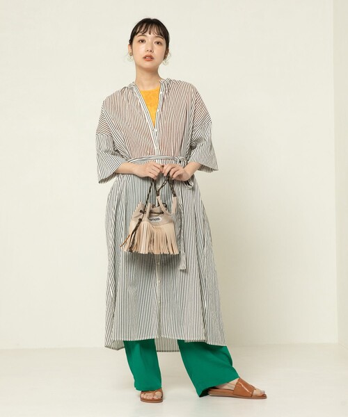 FREAK'S STORE（フリークスストア）の「5分袖シャツワンピース（シャツワンピース・レディース・ブラック/オフホワイト/パープル/ベージュ/ブラウン・ﾌﾘ-）」の2枚目の写真