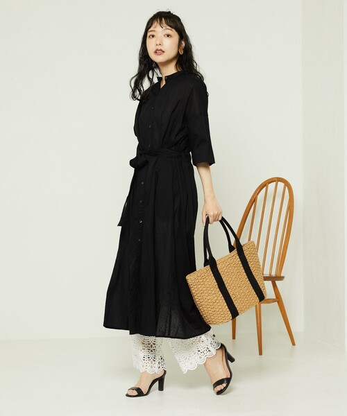 FREAK'S STORE（フリークスストア）の「5分袖シャツワンピース（シャツワンピース・レディース・ブラック/オフホワイト/パープル/ベージュ/ブラウン・ﾌﾘ-）」の3枚目の写真