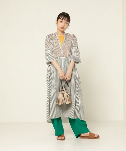 FREAK'S STORE（フリークスストア）の「5分袖シャツワンピース（シャツワンピース・レディース・ブラック/オフホワイト/パープル/ベージュ/ブラウン・ﾌﾘ-）」の15枚目の写真