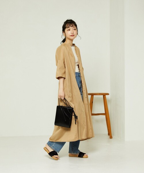 FREAK'S STORE（フリークスストア）の「5分袖シャツワンピース（シャツワンピース・レディース・ブラック/オフホワイト/パープル/ベージュ/ブラウン・ﾌﾘ-）」の11枚目の写真