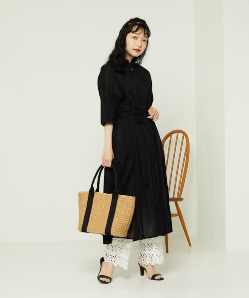 FREAK'S STORE（フリークスストア）の「5分袖シャツワンピース（シャツワンピース・レディース・ブラック/オフホワイト/パープル/ベージュ/ブラウン・ﾌﾘ-）」の8枚目の写真