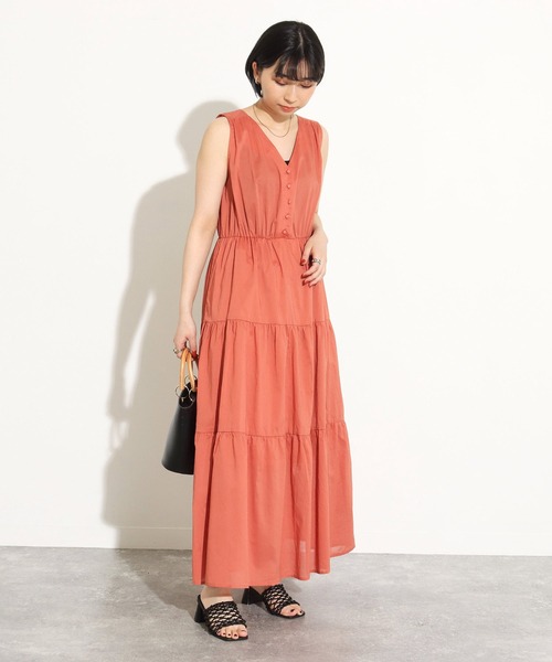 Factor=（ファクターイコール）の「ティアードノースリーブワンピース（ワンピース・レディース・オレンジ/モカ・FREE）」の6枚目の写真