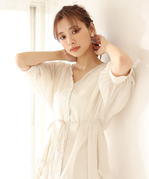 one after another NICE CLAUP（ワンアフターアナザーナイスクラップ）の「Vネックシアーシャツ（シャツ/ブラウス・レディース・ピンク/アイボリー/ブルーグレー/ライトピンク・FREE）」の12枚目の写真