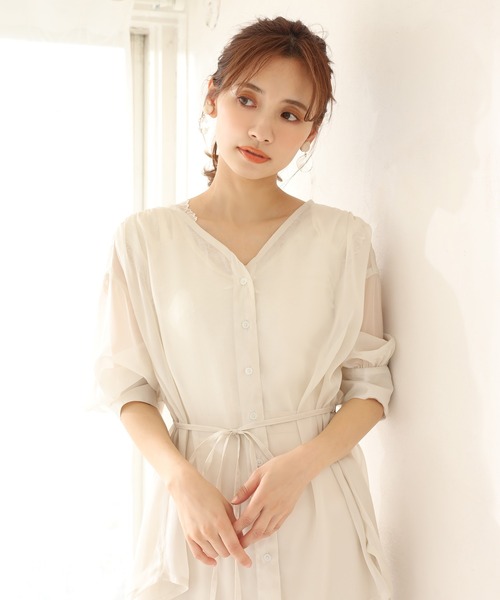 one after another NICE CLAUP（ワンアフターアナザーナイスクラップ）の「Vネックシアーシャツ（シャツ/ブラウス・レディース・ピンク/アイボリー/ブルーグレー/ライトピンク・FREE）」の13枚目の写真