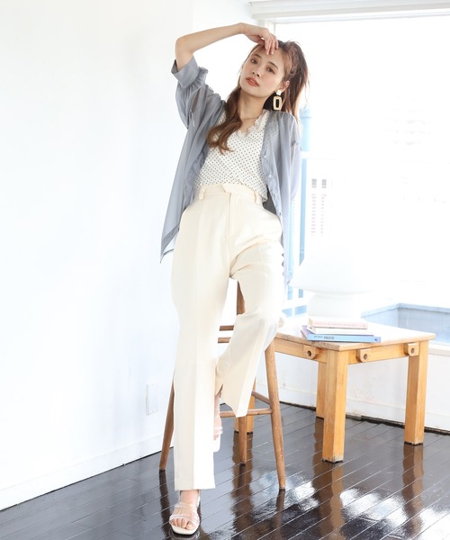 one after another NICE CLAUP（ワンアフターアナザーナイスクラップ）の「Vネックシアーシャツ（シャツ/ブラウス・レディース・ピンク/アイボリー/ブルーグレー/ライトピンク・FREE）」の20枚目の写真