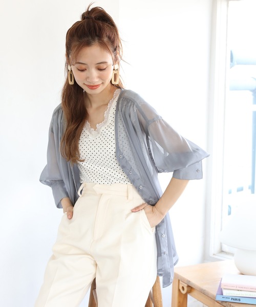 one after another NICE CLAUP（ワンアフターアナザーナイスクラップ）の「Vネックシアーシャツ（シャツ/ブラウス・レディース・ピンク/アイボリー/ブルーグレー/ライトピンク・FREE）」の16枚目の写真