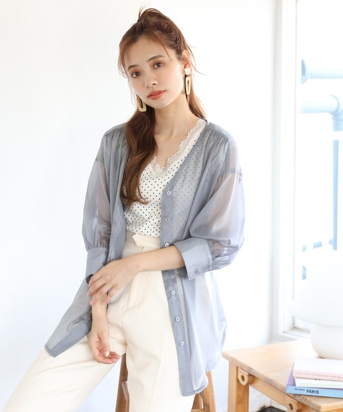 one after another NICE CLAUP（ワンアフターアナザーナイスクラップ）の「Vネックシアーシャツ（シャツ/ブラウス・レディース・ピンク/アイボリー/ブルーグレー/ライトピンク・FREE）」の17枚目の写真