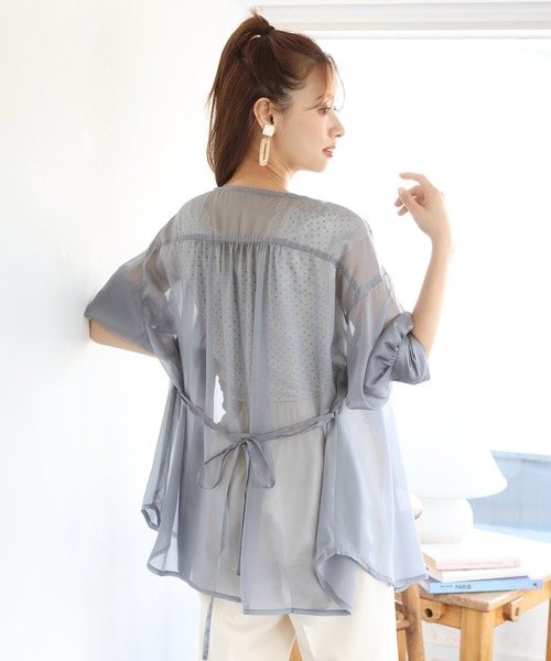 one after another NICE CLAUP（ワンアフターアナザーナイスクラップ）の「Vネックシアーシャツ（シャツ/ブラウス・レディース・ピンク/アイボリー/ブルーグレー/ライトピンク・FREE）」の18枚目の写真