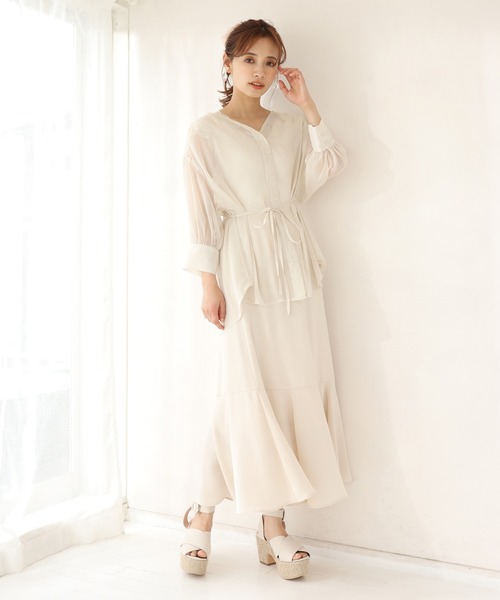 one after another NICE CLAUP（ワンアフターアナザーナイスクラップ）の「Vネックシアーシャツ（シャツ/ブラウス・レディース・ピンク/アイボリー/ブルーグレー/ライトピンク・FREE）」の14枚目の写真