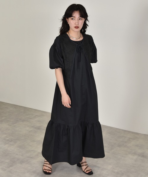 ワンピース ドレス Wレースベスト 半袖ワンピースset ワンピース W Closet ダブルクローゼット のファッション