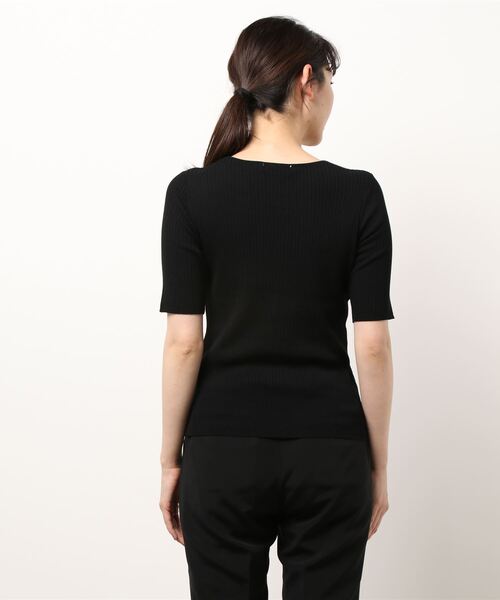 MEW'S REFINED CLOTHES（ミューズリファインドクローズ）の「Vネックリブ5分袖ニット（ニット/セーター・レディース・ピンク/ベージュ/ブラック/モカ/ブルー系その他/ホワイト・MEDIUM）」の8枚目の写真