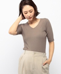 MEW'S REFINED CLOTHES | Vネックリブ5分袖ニット(ニット/セーター)