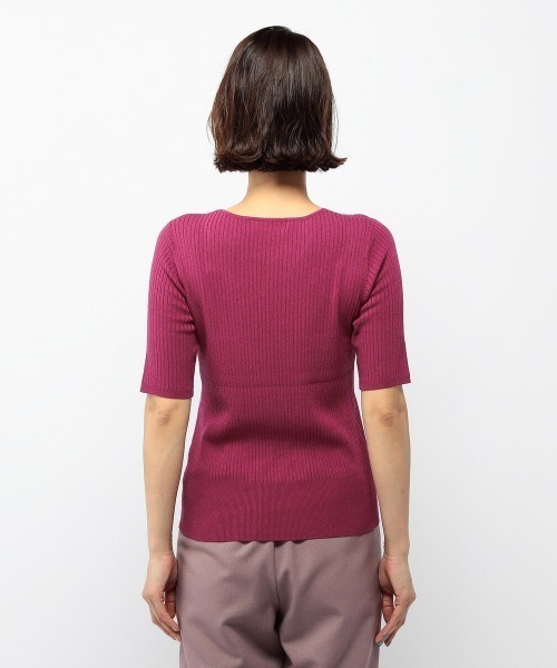 MEW'S REFINED CLOTHES（ミューズリファインドクローズ）の「Vネックリブ5分袖ニット（ニット/セーター・レディース・ピンク/ベージュ/ブラック/モカ/ブルー系その他/ホワイト・MEDIUM）」の10枚目の写真