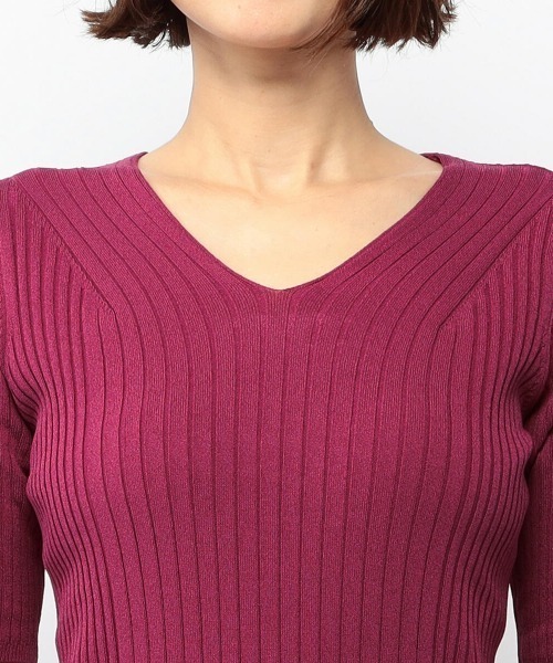 MEW'S REFINED CLOTHES（ミューズリファインドクローズ）の「Vネックリブ5分袖ニット（ニット/セーター・レディース・ピンク/ベージュ/ブラック/モカ/ブルー系その他/ホワイト・MEDIUM）」の11枚目の写真