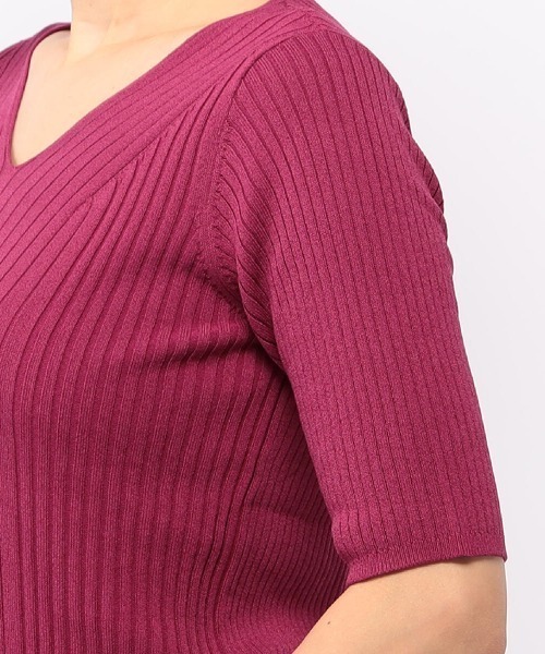 MEW'S REFINED CLOTHES（ミューズリファインドクローズ）の「Vネックリブ5分袖ニット（ニット/セーター・レディース・ピンク/ベージュ/ブラック/モカ/ブルー系その他/ホワイト・MEDIUM）」の12枚目の写真