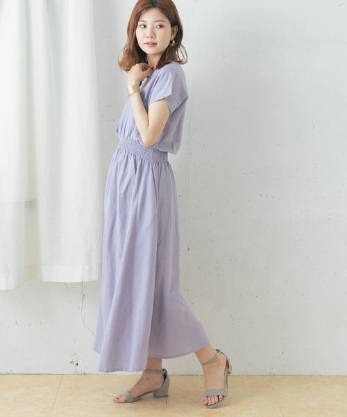 URBAN RESEARCH ROSSO WOMEN（アーバンリサーチ　ロッソ）の「UR GREEN Vネックギャザーワンピース（ワンピース・レディース・チャコールグレー/イエロー/パープル系その他・FREE）」の7枚目の写真