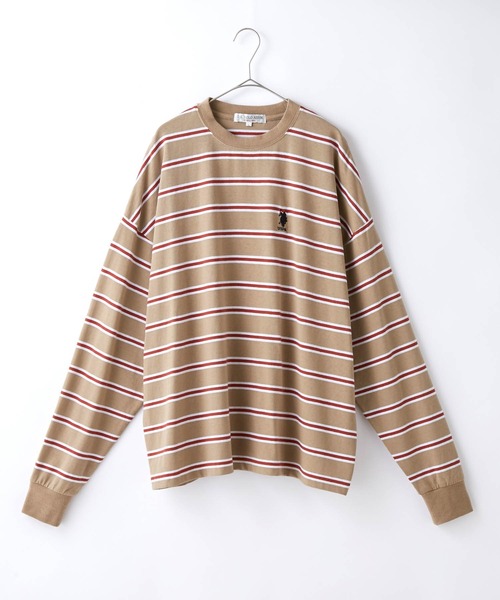 U.S. POLO ASSN.（ユーエスポロアッスン）の「U.S. POLO ASSN. /ユーエスポロアッスン 別注ワンポイント刺繍 ビッグシルエット リンガーネックマルチボーダー 長袖カットソー（Tシャツ/カットソー・メンズ・ホワイト/ダークグリーン/ベージュ/ネイビー/ピンク/ホワイト×ブラック/ブラック×ホワイト/ブルー/ブラック系その他/ホワイト系/ブラック/ブラウン・M/L）」の13枚目の写真