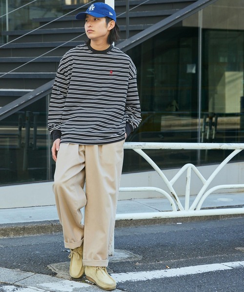 U.S. POLO ASSN.（ユーエスポロアッスン）の「U.S. POLO ASSN. /ユーエスポロアッスン 別注ワンポイント刺繍 ビッグシルエット リンガーネックマルチボーダー 長袖カットソー（Tシャツ/カットソー・メンズ・ホワイト/ダークグリーン/ベージュ/ネイビー/ピンク/ホワイト×ブラック/ブラック×ホワイト/ブルー/ブラック系その他/ホワイト系/ブラック/ブラウン・M/L）」の21枚目の写真