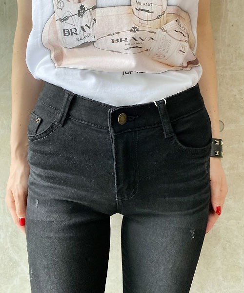 Desert　Rose（デザートローズ）の「【Praia/プライア】アンクルスキニーデニム（デニムパンツ・レディース・ブラック・MEDIUM/SMALL）」の11枚目の写真